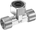Pipe Fitting Tee G1/2 2 Male to 1 Female Thread 3 Way T Shape Swivel Nut Hose Adapter Connector, Nickel-Plated Copper