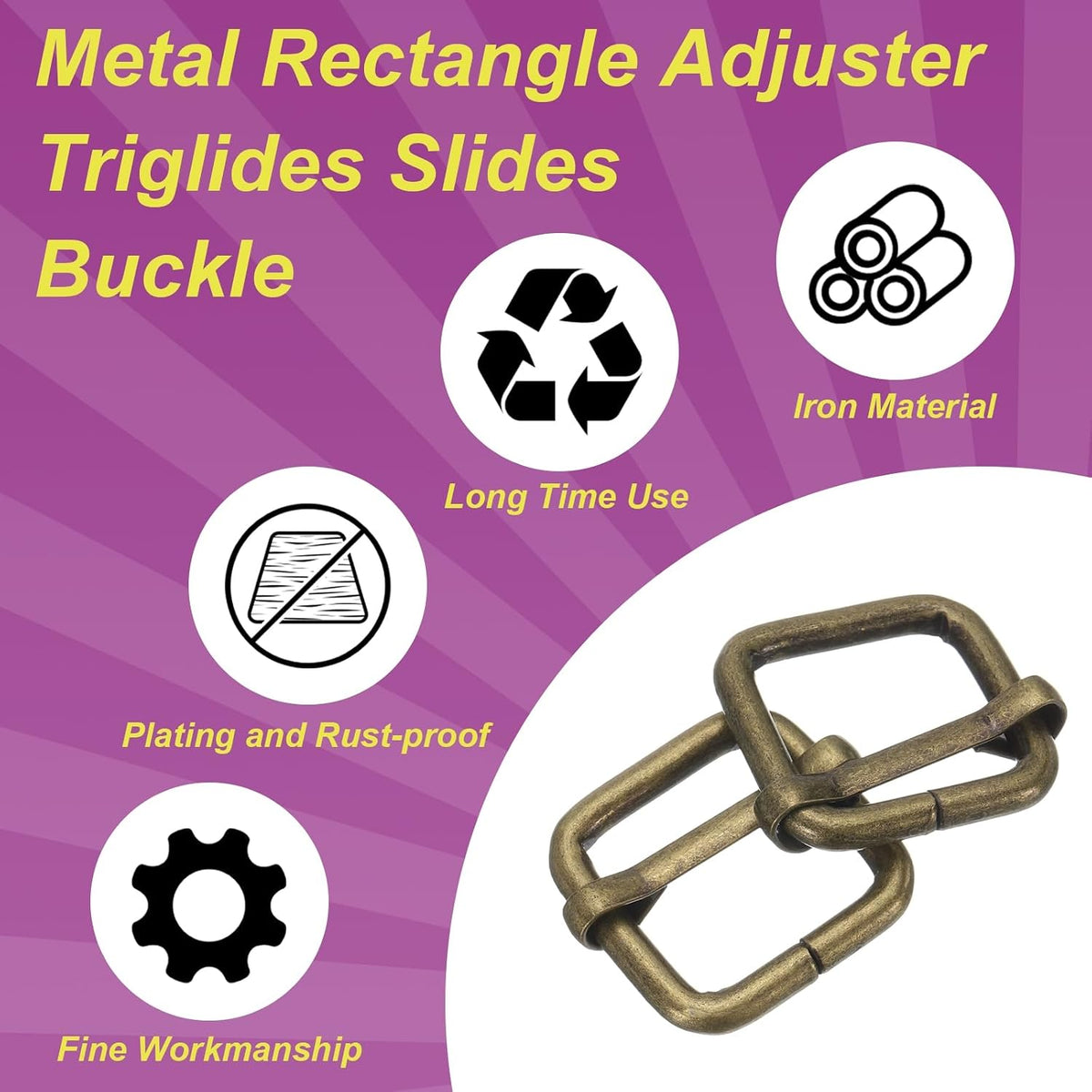 Réglable Boucle Rectangle Glissières Tri-Glide Ajusteur Ceinture