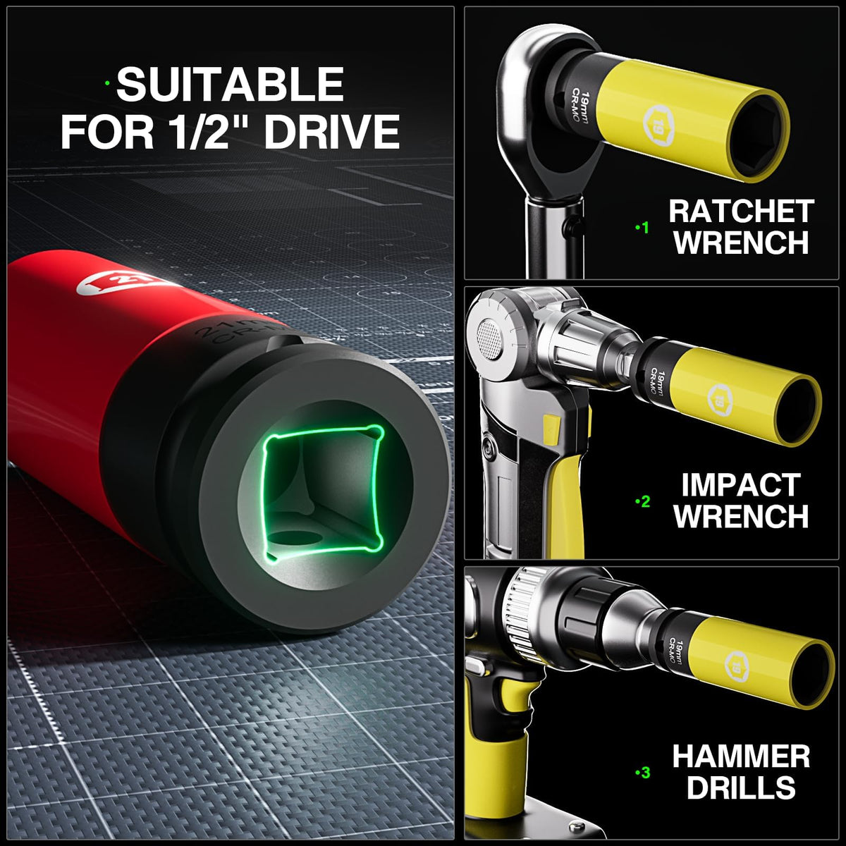 LinkMejor 19mm 1/2" Drive Impact Socket, 6 Point