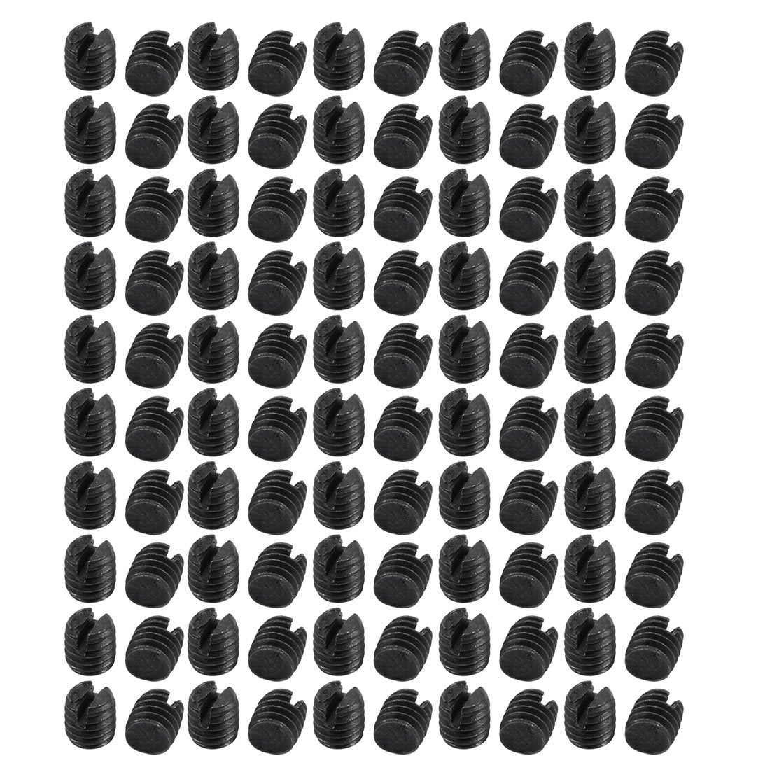M4x4mm Metric Carbon Steel Slotted Set Flat Point Grub Screws Black for Towel Rack Door Knob 100pcs