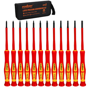 LinkMejor 12-Piece Precision Screwdriver Set, 1000V Insulated Electrician Screwdrivers with Magnetic Tips & Rotatable Top Cap, Phillips PH0/PH00, Slotted 1.8–3mm & Torx T5–T10 with Portable Storage