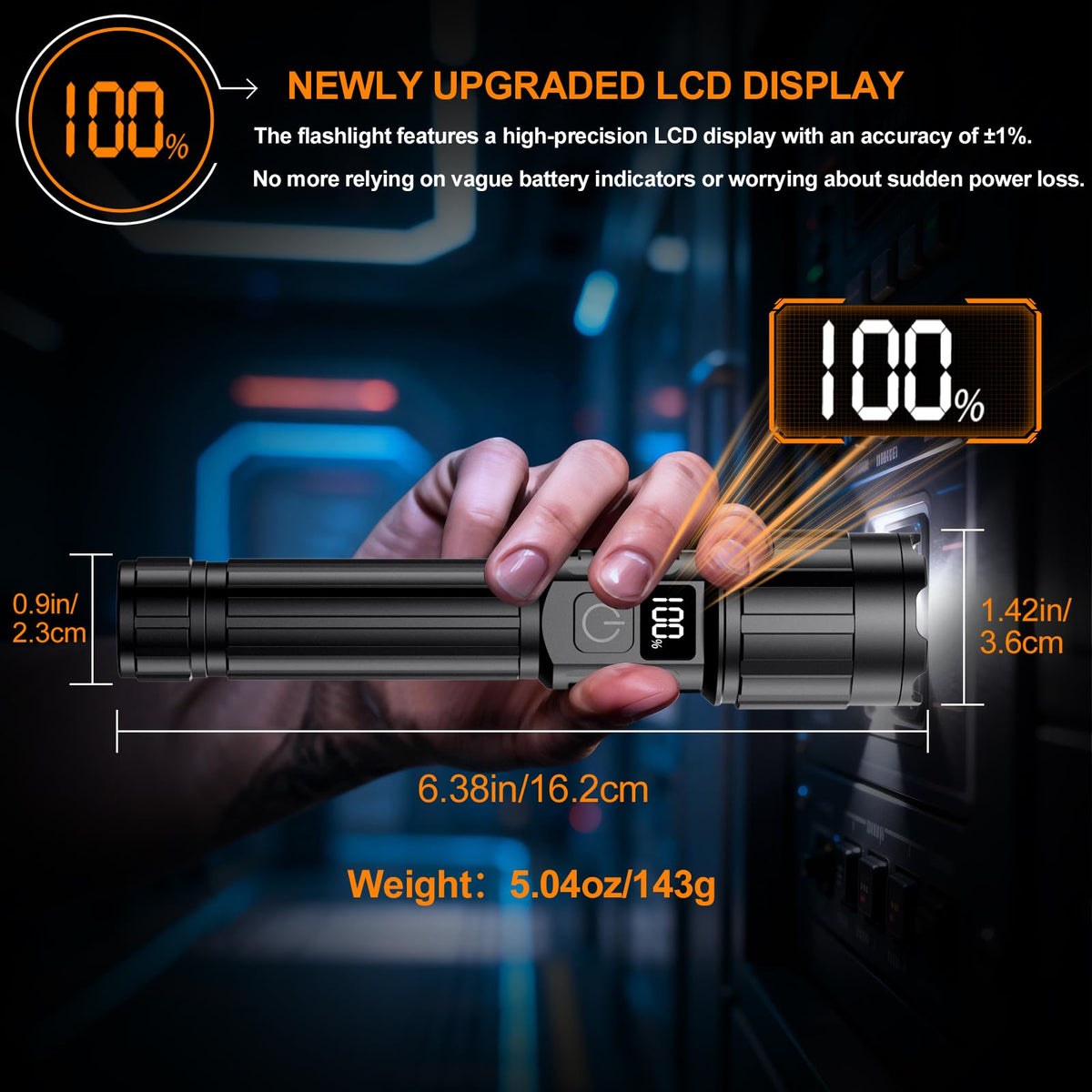 LinkMejor Latarka LED naładowana 100000 Lumens, 12H & Długi Zasięg