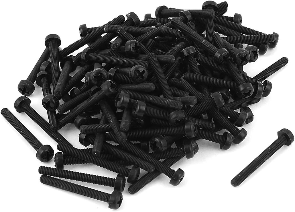 M3 x 25mm Plastic Phillips Pan Head Machine Screws Black 100 PCS