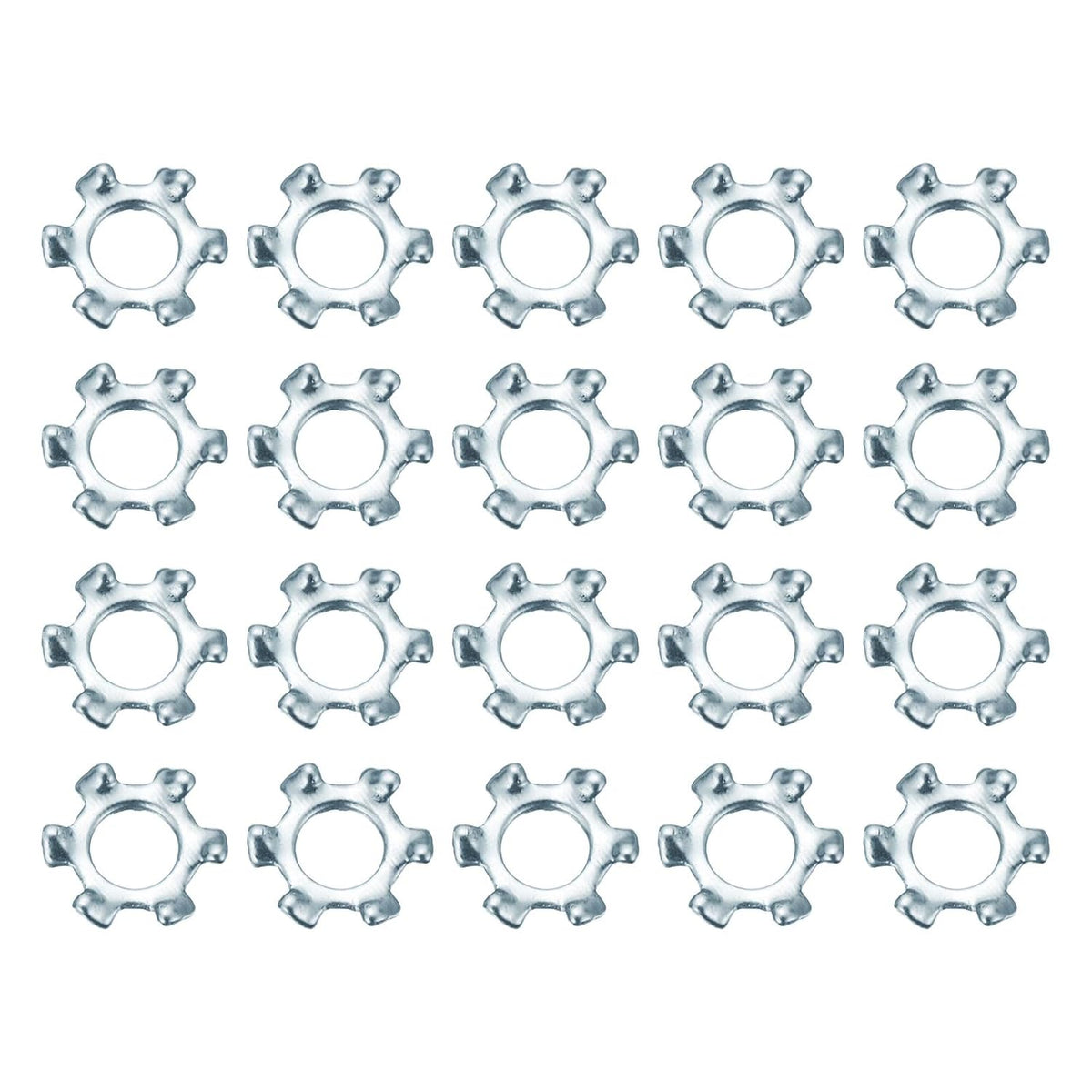 100Pcs 4# External Tooth Lock Washer, Zinc-Plated Carbon Steel Multi-Tooth Star Washer Locking Fastener, Silver Tone