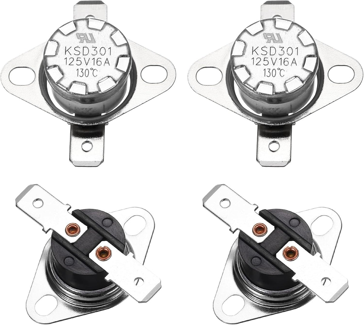 4 Pcs KSD301 Thermostat 130°C/266°F 16A Normally Closed N.C Adjust Snap Disc Temperature Switch for Microwaves,Oven,Coffee Maker,Ceramic Material