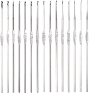 Crochet Hooks Set 0.6-2.5mm Iron Knitting Needles Comfortable Smooth Crochet Needles for DIY Craft Yarn, Silver Tone