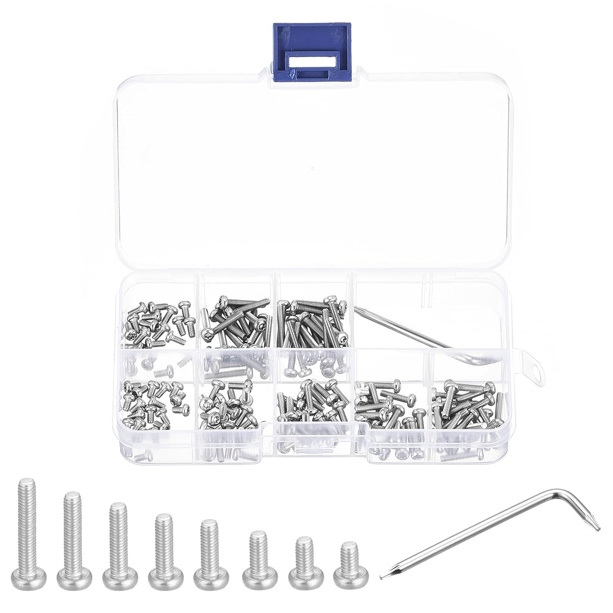 M2.5 Torx Security Screws Kit, (M2.5x4/5/6/8/10/12/14/16mm) 160pcs 304 Stainless Steel Pan Head Tamper Proof Screw, W T8 Wrench Bolts