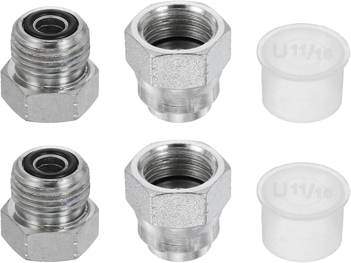 2 Set ORFS Hydraulic Cap & Plug Assortment Kit, O-Ring Face Seal Hydraulic Hose Fittings Carbon Steel with Zinc Plating Fits ORFS-06 (11/16"-16 UN) Fittings and Ports