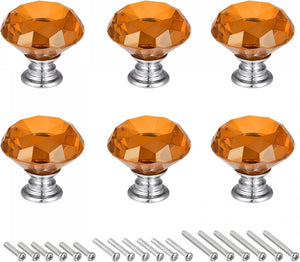 30mm Maniglie a Forma di Diamante in Cristallo per Cassetto Porta a Volo Arancione 6pz