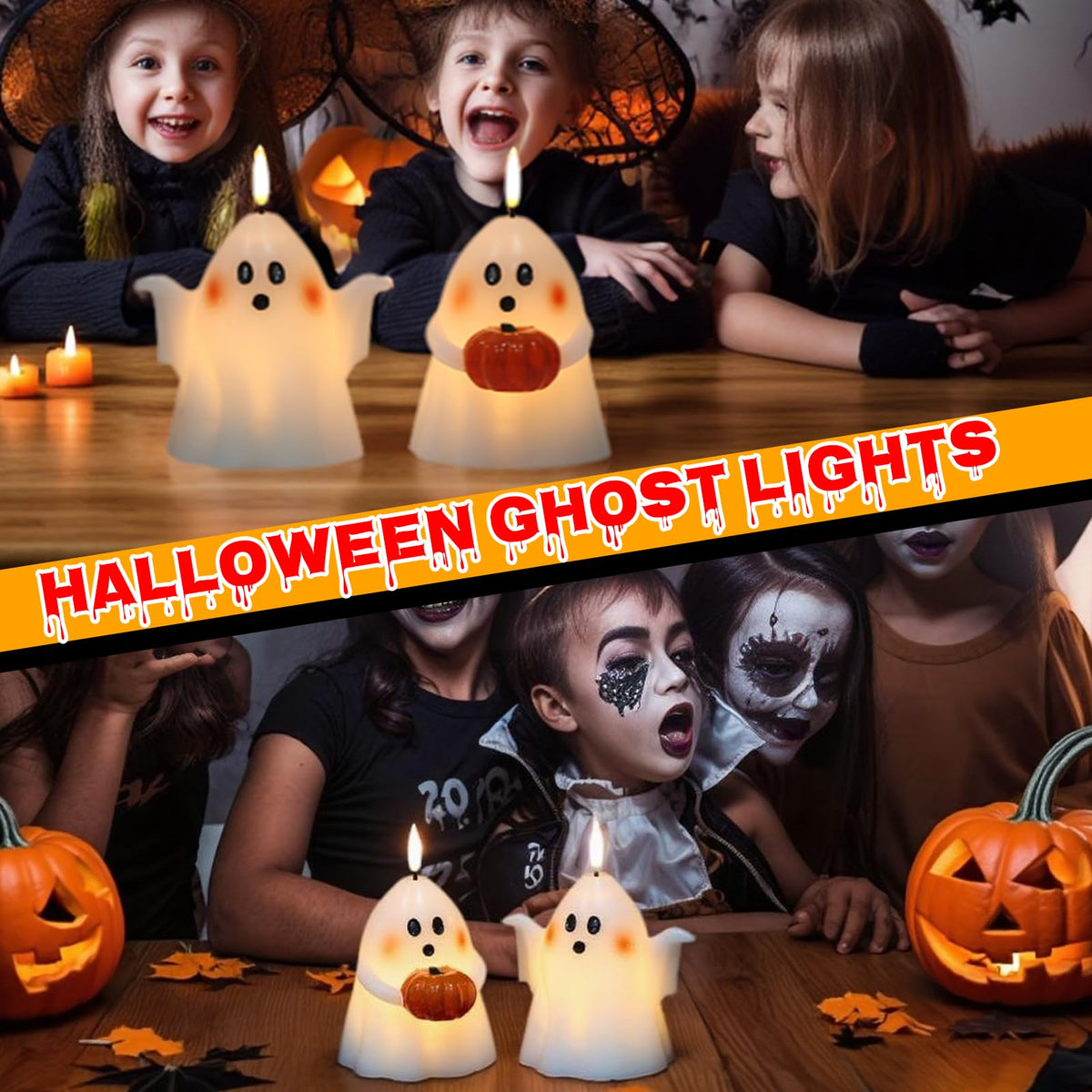 LinkMejor Halloween duchowe bezogniowe świeczniki z zegarem ręcznie malowany dynia
