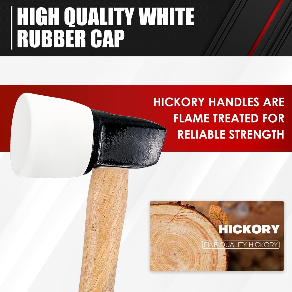 LinkMejor White Rubber Flooring Mallet with Replaceable Head,Non-Marring Head, Wood Handle, 1 Replacement head