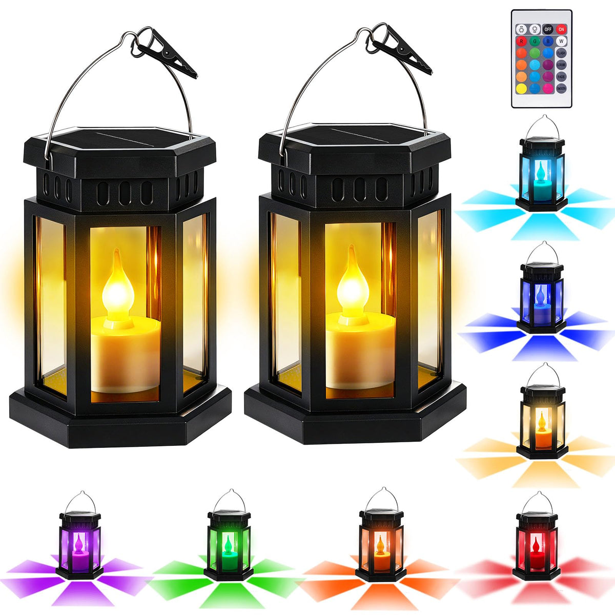 Solar Lanterns Outdoor Waterproof Lights, RGB Color Changing Light 2pack