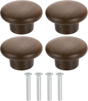 4Pcs Round Wood Drawer Knob, 1 5/8" Diameter Round Head Dresser Knobs Wooden Knobs with Screws for Furniture Drawer Dresser Wardrobe Cupboard, Walnut