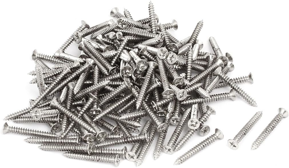 M3 x 25mm Phillips Flat Head Self Tapping Screws Silver Tone 180pcs