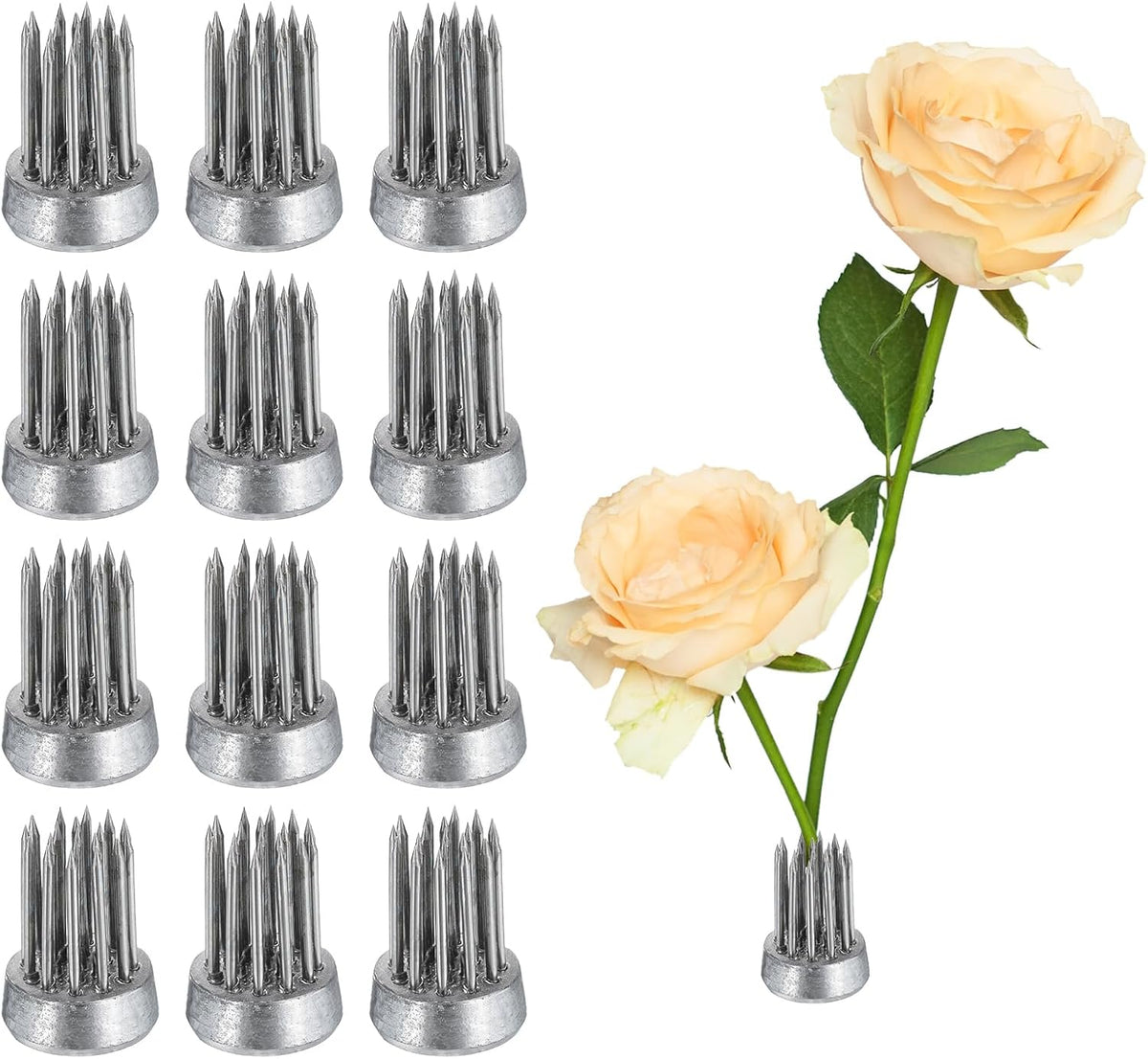 LinkMejor 12pcs Flower Frog, Round Stainless Floral Frogs, Flower Arranger Fixed Tool Pin Frog for Flower Arrangement Vase, Fixation and Decoration (Silver, 0.6inch)