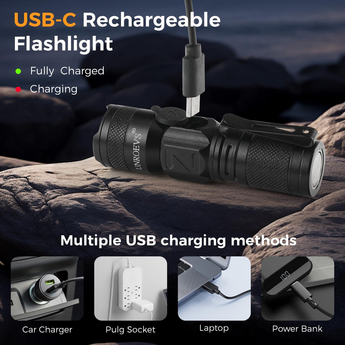 Rechargeable Mini Flashlight with Magnet, 1200 Lumen Zoomable EDC Light