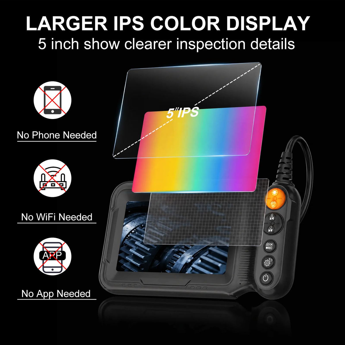 5" IPS 1920P HD กล้องเทลาศัพท์กล้องดูภายในกับไฟ, กล้องกล้องแบบลู่สองลู่