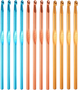 12Pcs Aluminum Crochet Hook 5mm 5.5mm 6mm US Size 8 9 10 Knitting Needles for DIY Craft Yarn Blue Orange Gold