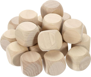 20pcs Blank Wooden Dice, 35mm 1-3/8 inch Unfinished Wooden Cube Rounded Corners Square Block for DIY Craft Projects