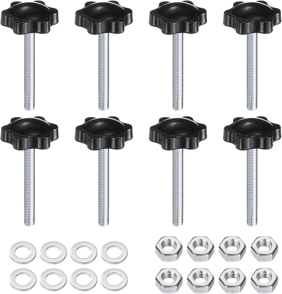 ปุ่มยึดดาว 8 ชิ้น พร้อมน็อตและวาสเกอร์, มาตรฐาน M6 x 45 มม. ทองแดงเคลือบ ทองเหล็กชาย ทรงดาว 32 มม. 