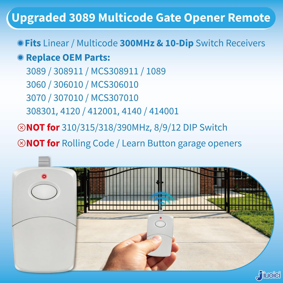 Melhorado para Linear 3089 308911 Multicode Gate Opener Clicker Remote, 5PK