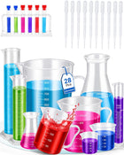 LinkMejor 28PCS Plastik Test Tüpleri ve Beaker Seti Sınıf ve Laboratuvar Kullanımı İçin