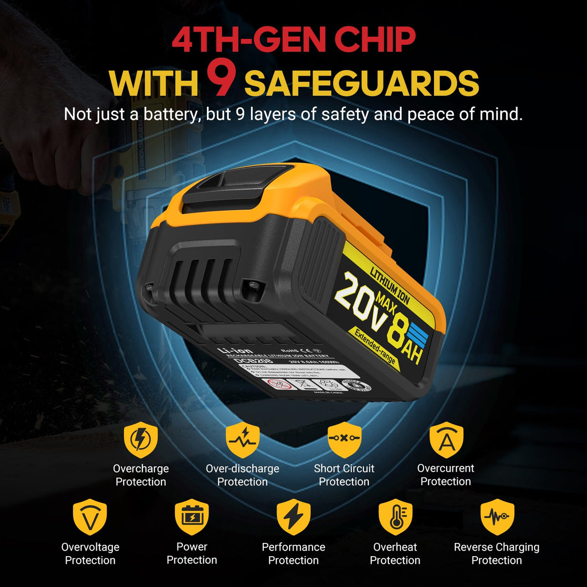 8Ah substituição compatível para bateria Dewalt 20V Max com alta capacidade