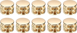 10Pcs Double Hole Cord Locks, 4mm Round Metal Spring Toggle Stopper Clip for Shoelaces Drawstrings Paracord, Gold