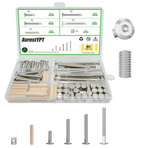25 Set Crib Screws Set, Bed Frame Bolts, Nuts en Houten Dovenaandrijvingen Kit, Hex Sockets Kappen Meubelschroeven & Kogelgewrichten voor Bed Meubelen Hoofdborden Crib Hardware Vervangingsset, M6x20/40/60/80mm Sleutel
