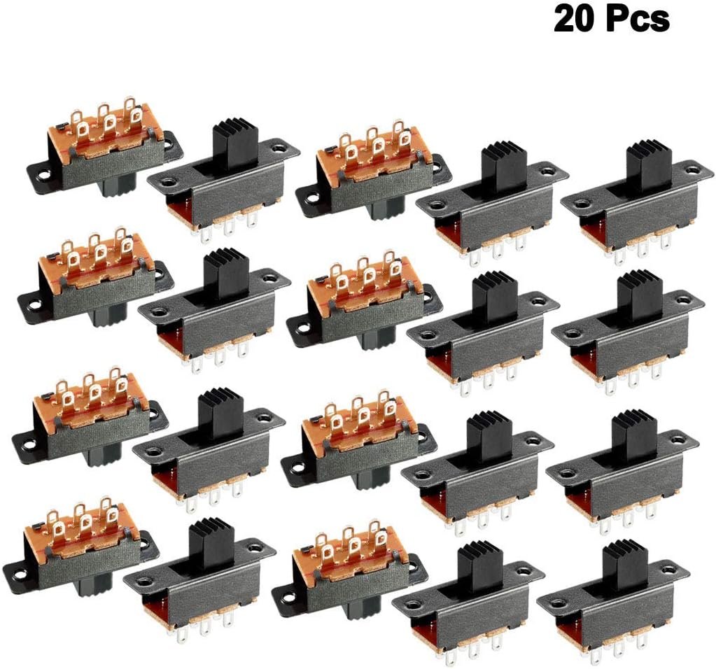 20 pièces, interrupteur de glissement vertical de 5 mm, DPDT, 6 bornes, panneau PCB, verrouillable