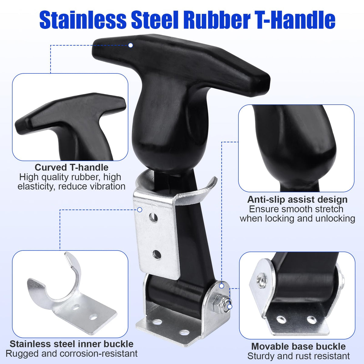 Rubber Hood Latch, 4.9" T-Handle Hasp, 2 stk