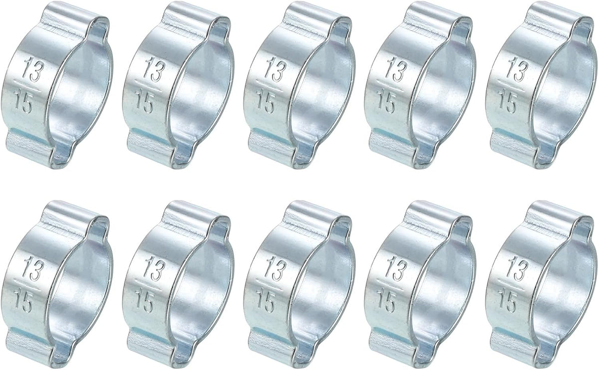 10Pcs Double Ear Hose Clamps, Adjustable 13-15mm(0.51"x0.59") Iron Zinc Plated Two-Ear Hose Clamp, O Clip Hose Clamps Fuel Line Clamps Hose Clamp, Double Ear O Clips