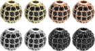 LinkMejor Round Charm Spacer Beads, 8Pcs 8mm - Brass Rhinestone Spacer Beads, Zircon Spacer Beads for DIY Bracelets Earrings Jewelry Making (Black - 4 Colors)