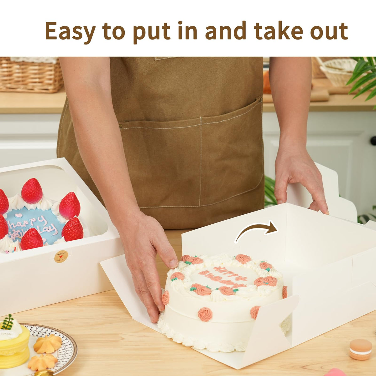 LinkMejor 4 Pack 10x10x5 Inches Cake Boxes White Bakery Containers
