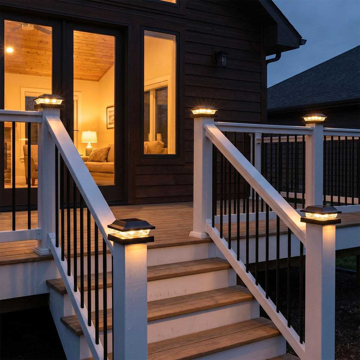 4x4 Solar Post Cap Lights 12-Pack, 16 LED Dual Mode untuk Post Kayu/Vinil