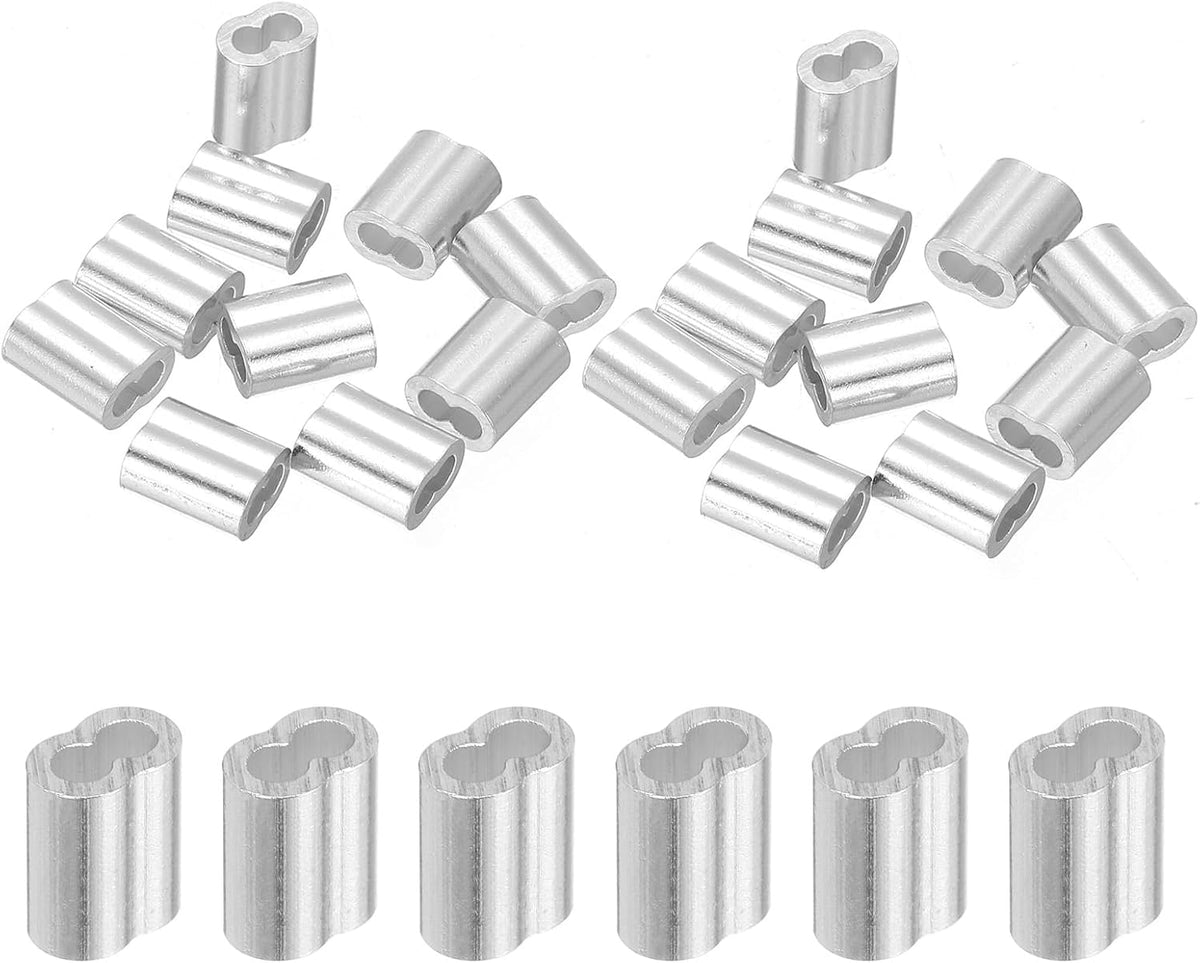 5/64" 2mm Aluminum Crimping Loop Sleeve Double Ferrule for Wire Rope Cable Line End, Silver 20pcs