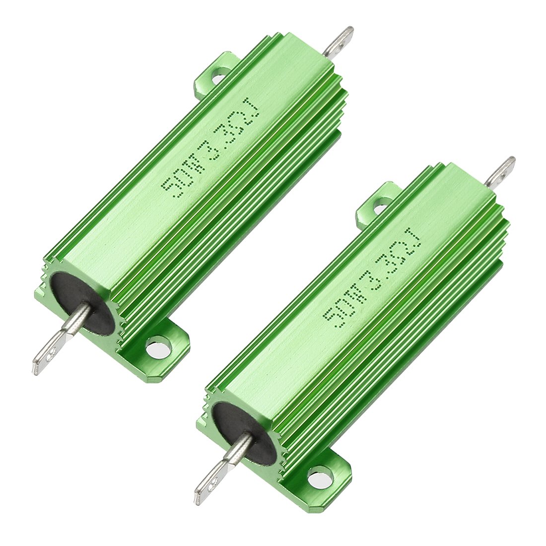 50W 3.3 Ohm 5% Aluminum Housing Resistor Screw Tap Chassis Mounted Aluminum Case Wirewound Resistor Load Resistors Green 2 Pcs