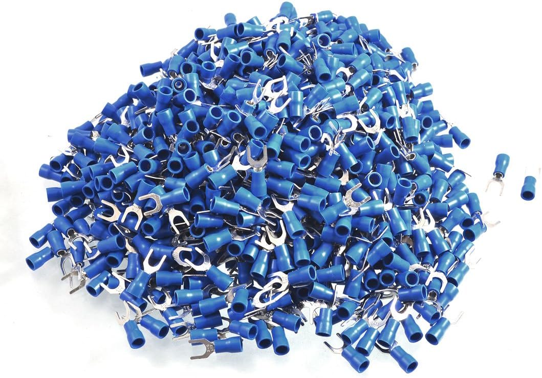 1000 Pcs SV2-5 AWG 16-14 Blue Pre Insulated Fork Terminals Connector