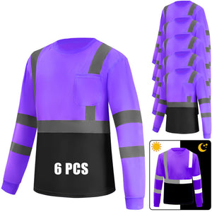 LinkMejor Hi Vis Langarmtroser og Reflex T-shirts for mænder, purpur, L 6 stk
