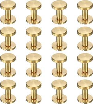16 Pcs Brass Chicago Screws 14mm Height Flat Head Screw Binding Rivets Post Nail Stud Rivets Fastener for DIY Leather Craft Belt Purse Strap