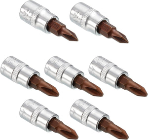 1/4" akseli x PH1 & PH2 Phillips-bittihammasavaimen sarja 7 kpl, S2-teräsbitit, CR-V-avaimenrungot 1,5" pituus (Vain käsin käytettäväksi)