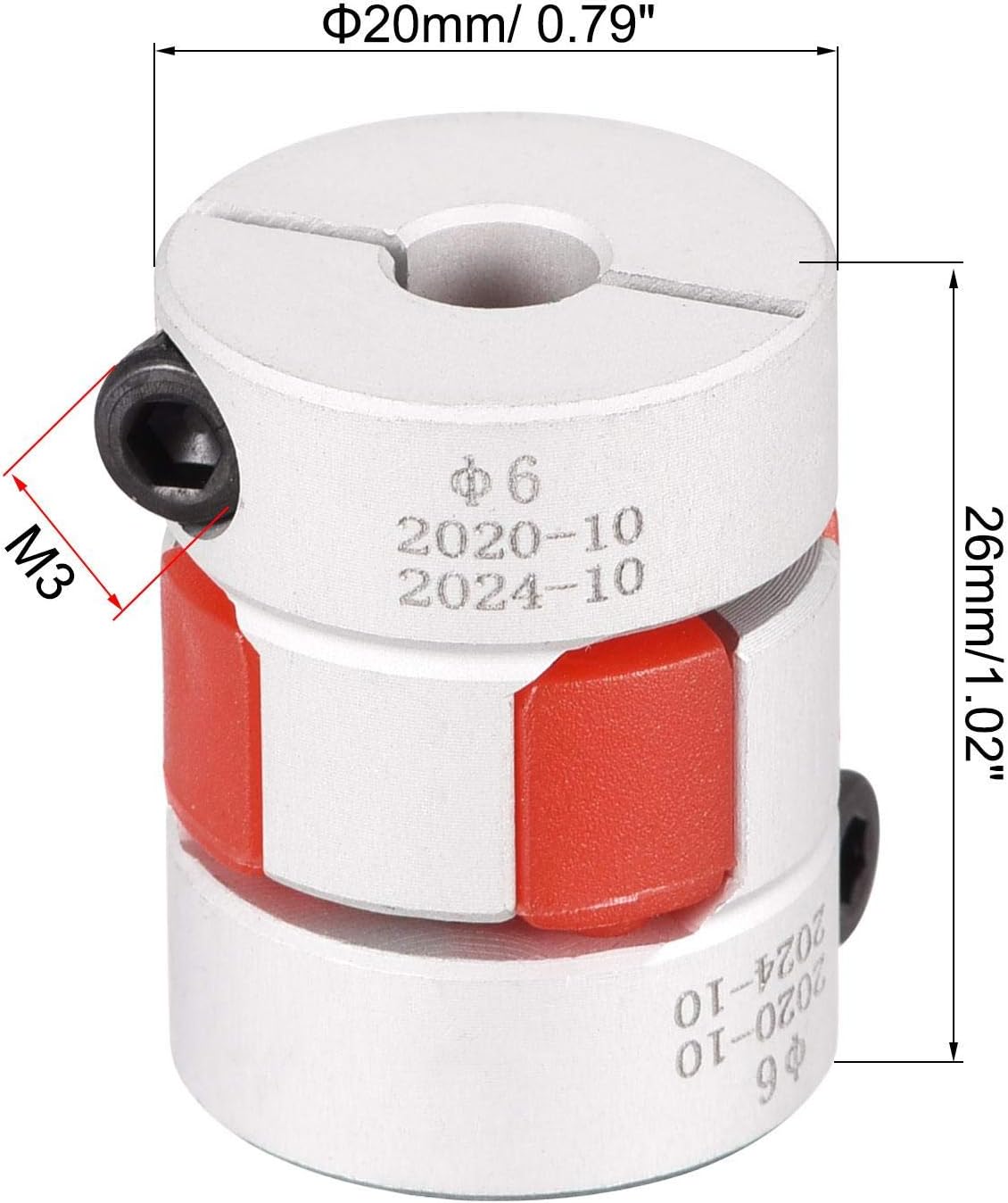 6mm to 6mm Bore L26xD20 Flexible Coupling Jaw Coupler Shaft Joint for Servo Motor