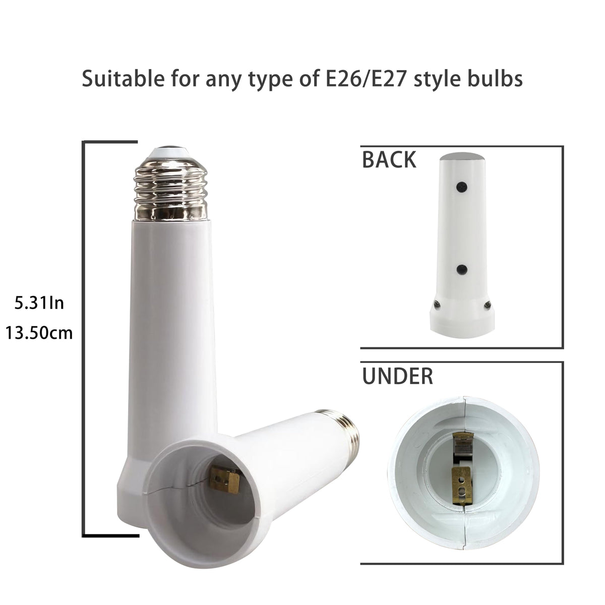 Lysstik Extender, E26/E27 Lyspære Stik Extender Standard Mellem Base, 5.31 tommer LED Lyspære Udvidelses Stik Adapter til Skruet Til Loft Ventilator Lysstik Stik Udvidelse