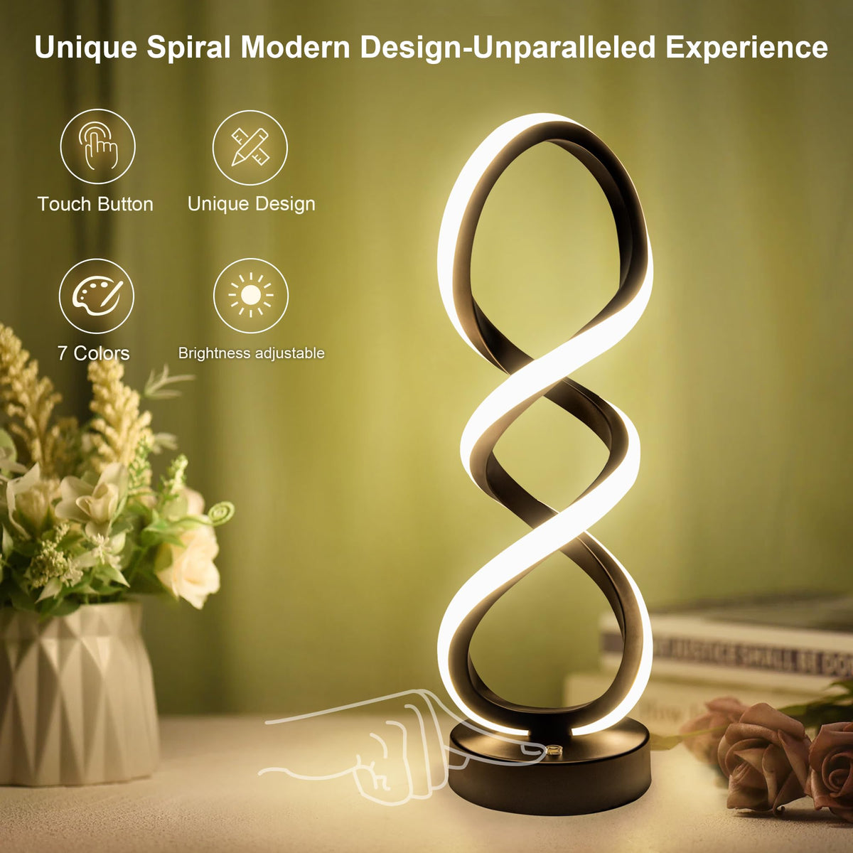 Modern Spiral LED RGB Table Lamp, Dimmable Touch, Small Nightstand Lamp