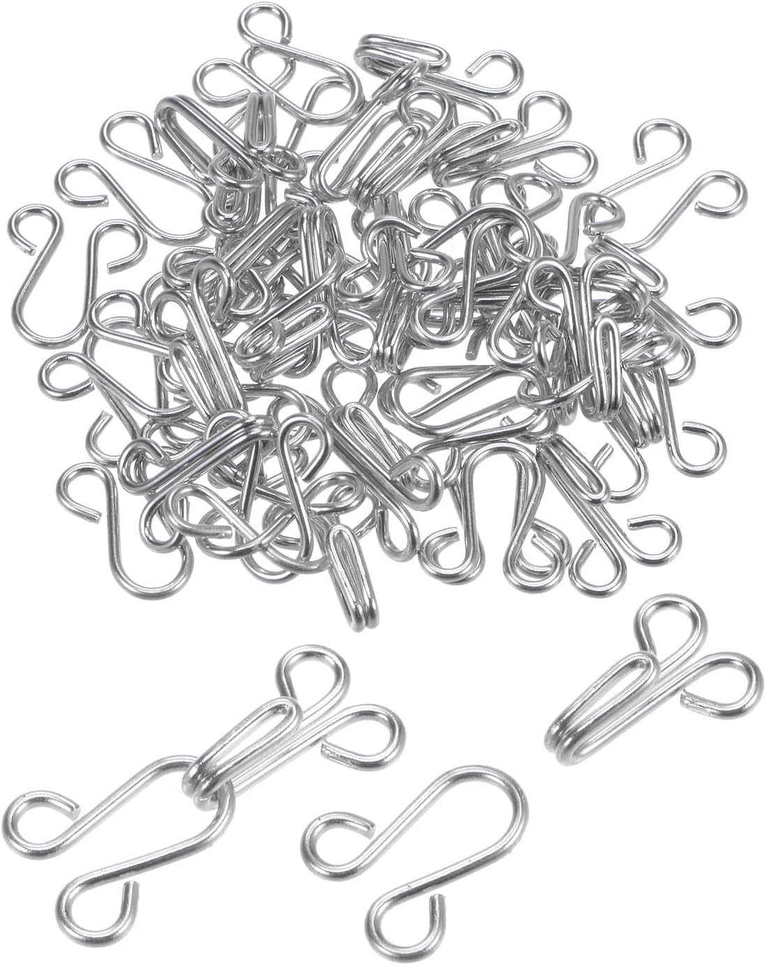 25 Sets Sewing Hooks and Eyes Closure Set, Copper Metal Rust Proof 29mmx11.5mm Large Silver Tone Bra Hooks Replacement for Trouser Skirt Dress Pants