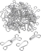 25 Sets Sewing Hooks and Eyes Closure Set, Copper Metal Rust Proof 29mmx11.5mm Large Silver Tone Bra Hooks Replacement for Trouser Skirt Dress Pants