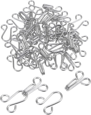 25 Sets Sewing Hooks and Eyes Closure Set, Copper Metal Rust Proof 29mmx11.5mm Large Silver Tone Bra Hooks Replacement for Trouser Skirt Dress Pants