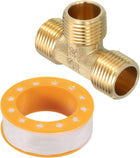 Brass Tee Pipe Fitting, 1/2 NPT (Male x Male x Male) 3-Way T-Connector Fitting Coupler Adapter for Gas Transport Connect Pipelines