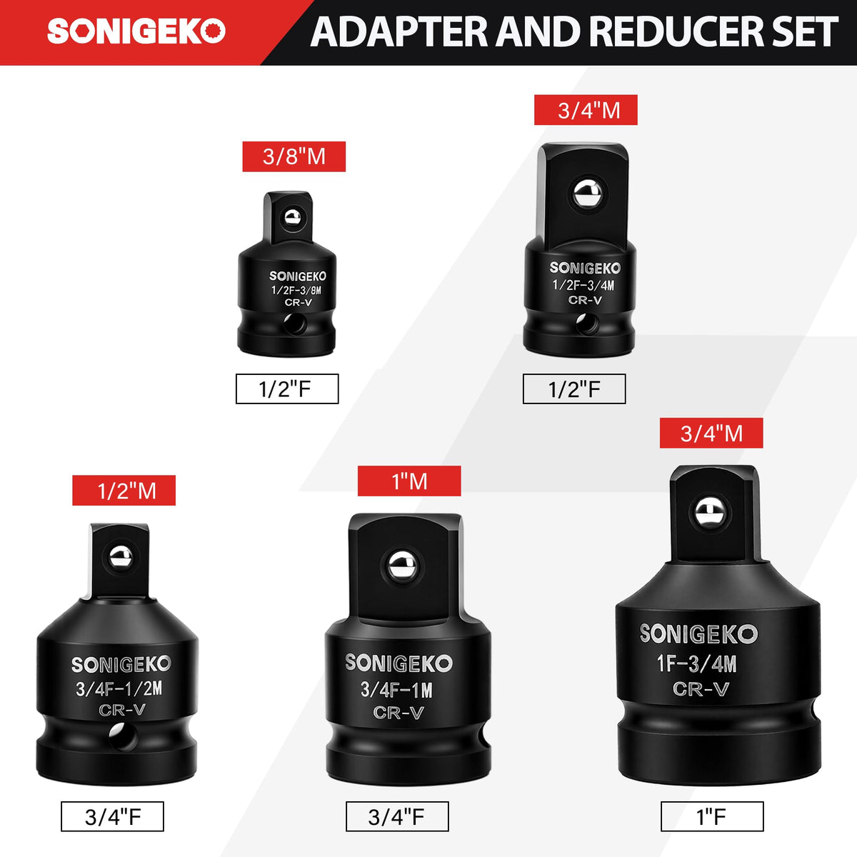 LänkMejor 5-deligt påverkningsgaffeladapter-set och reducerings-set