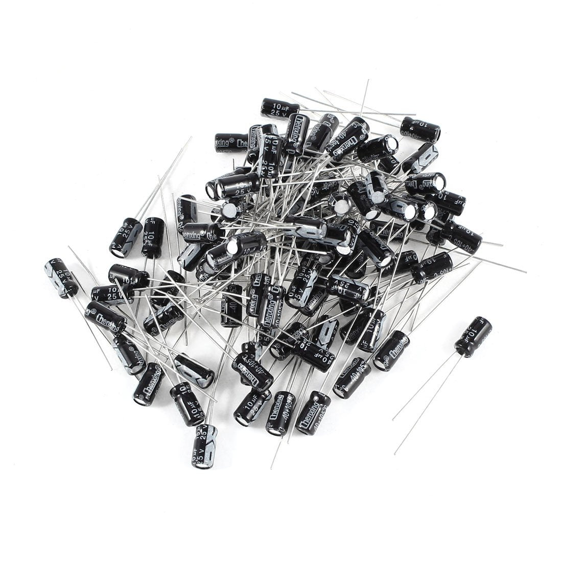 a14062700ux0338 100 Piece 10uF 25V Radial Leads Aluminum Electrolytic Capacitors, 4 x 7 mm
